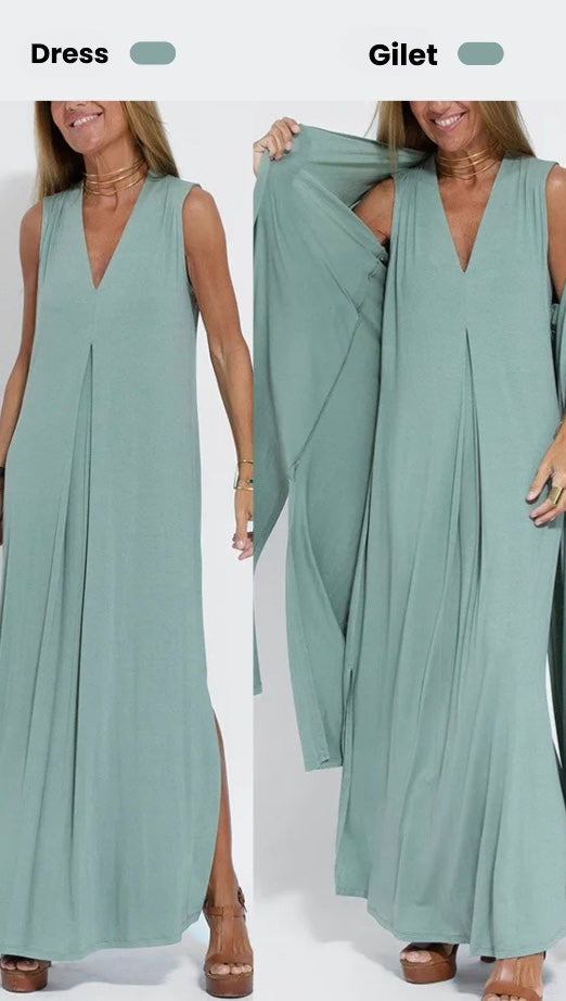 Women's 2-Piece Maxi Dress & Long Vest Set