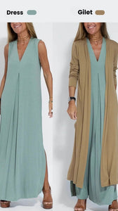 Women's 2-Piece Maxi Dress & Long Vest Set