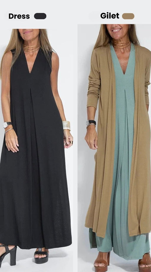 Women's 2-Piece Maxi Dress & Long Vest Set