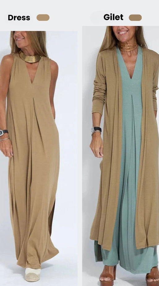 Women's 2-Piece Maxi Dress & Long Vest Set