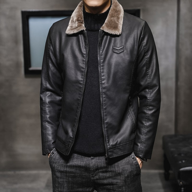 Men’s Fur Collar Leather Jacket