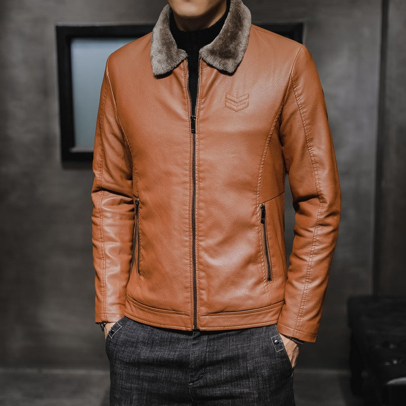 Men’s Fur Collar Leather Jacket