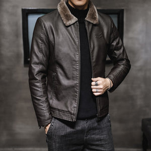 Men’s Fur Collar Leather Jacket