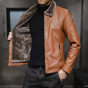 Men’s Fur Collar Leather Jacket