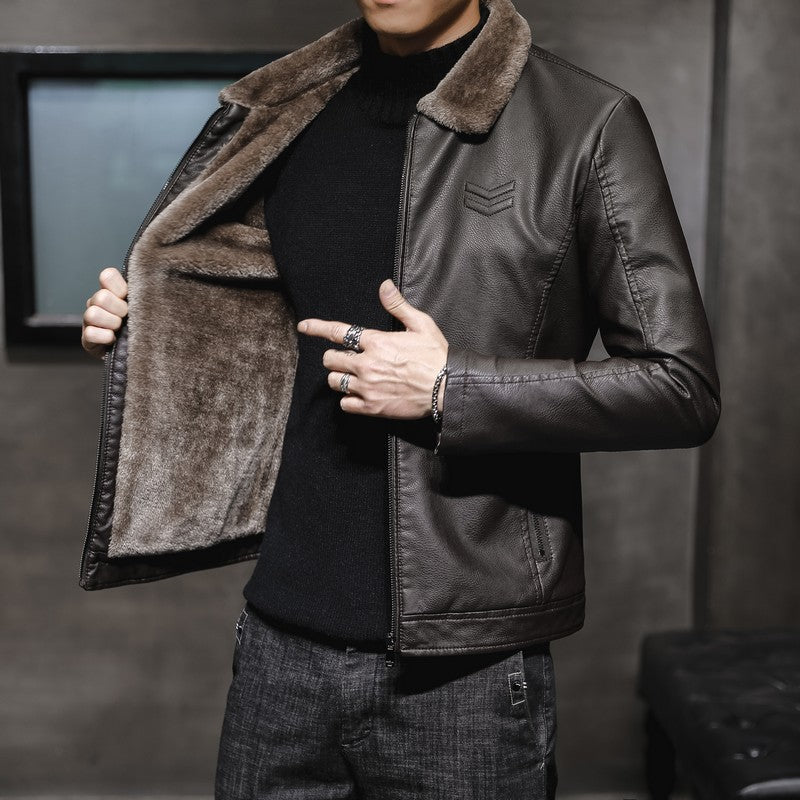 Men’s Fur Collar Leather Jacket