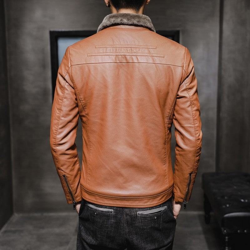 Men’s Fur Collar Leather Jacket