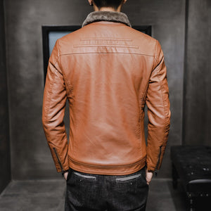 Men’s Fur Collar Leather Jacket