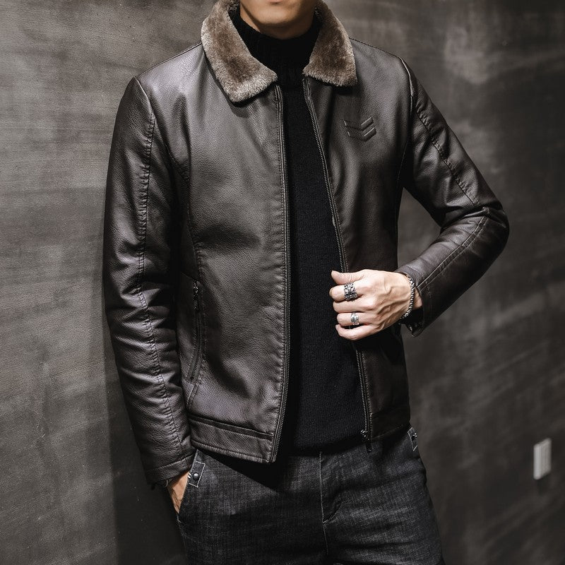 Men’s Fur Collar Leather Jacket